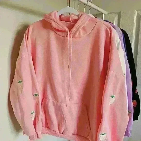 Strawberry Sleeve Pink Hoodie for Women - Picture 2 of 4